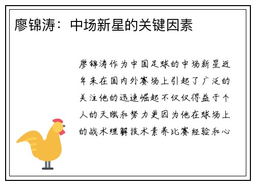 廖锦涛：中场新星的关键因素
